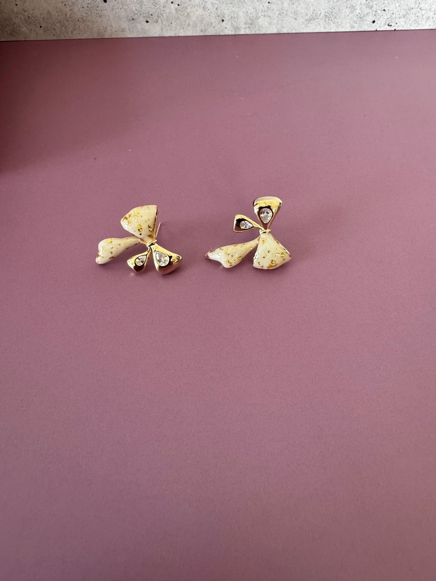 White and Gold Bow Stud Earrings