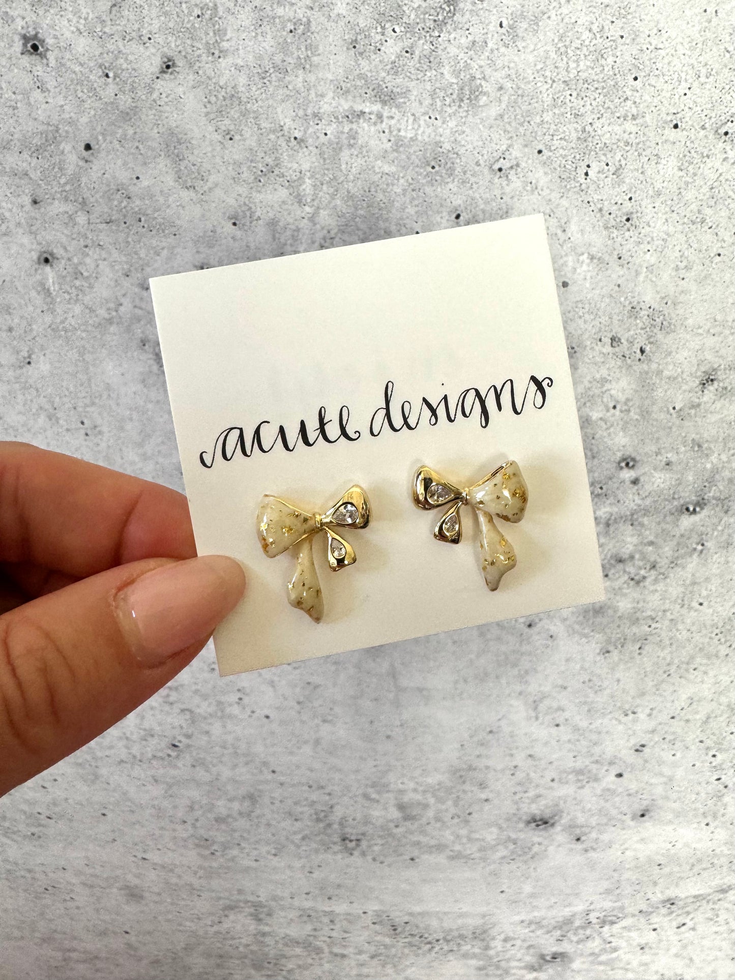 White and Gold Bow Stud Earrings