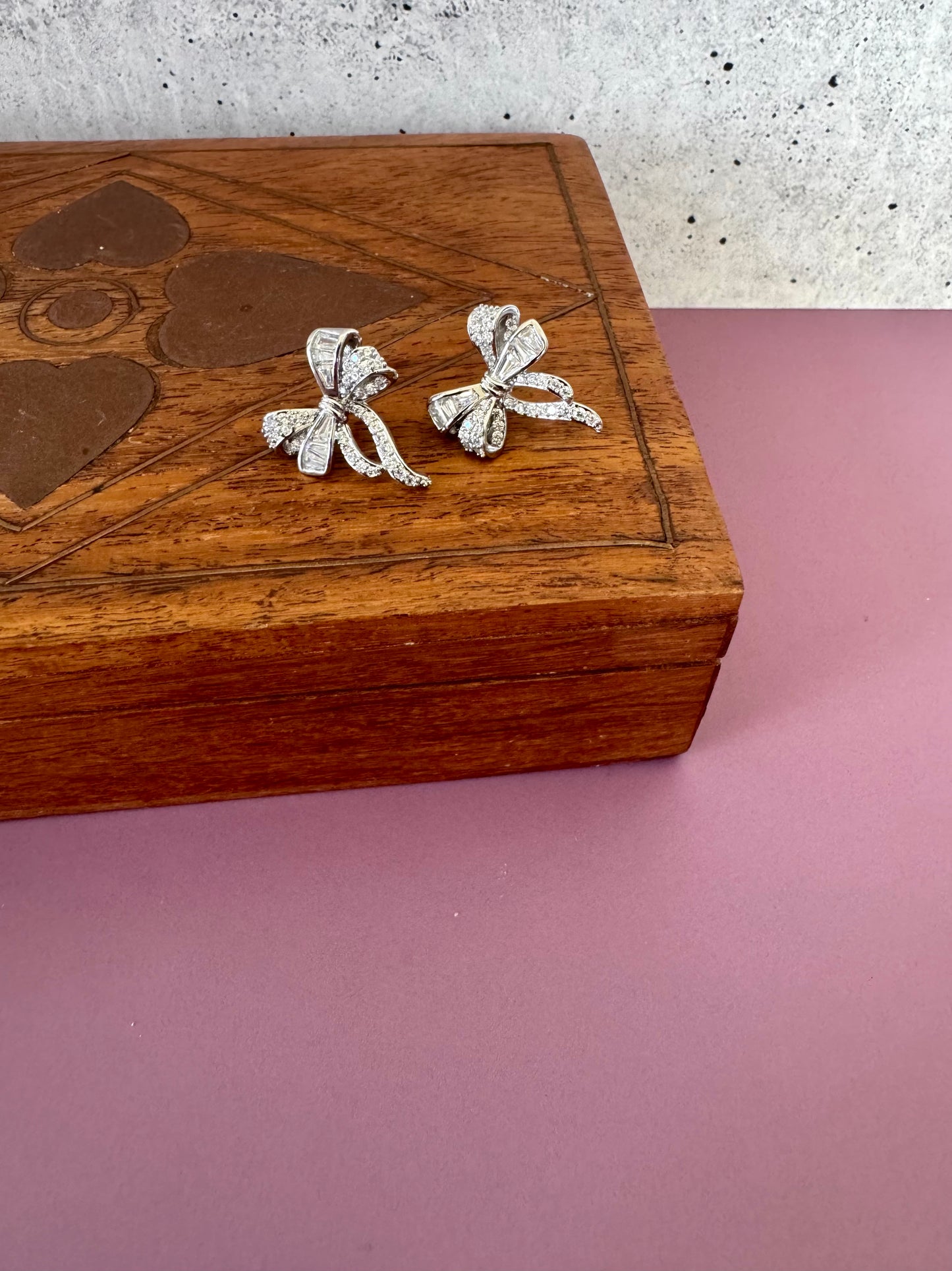 Sparkling Silver Bow Stud Earrings