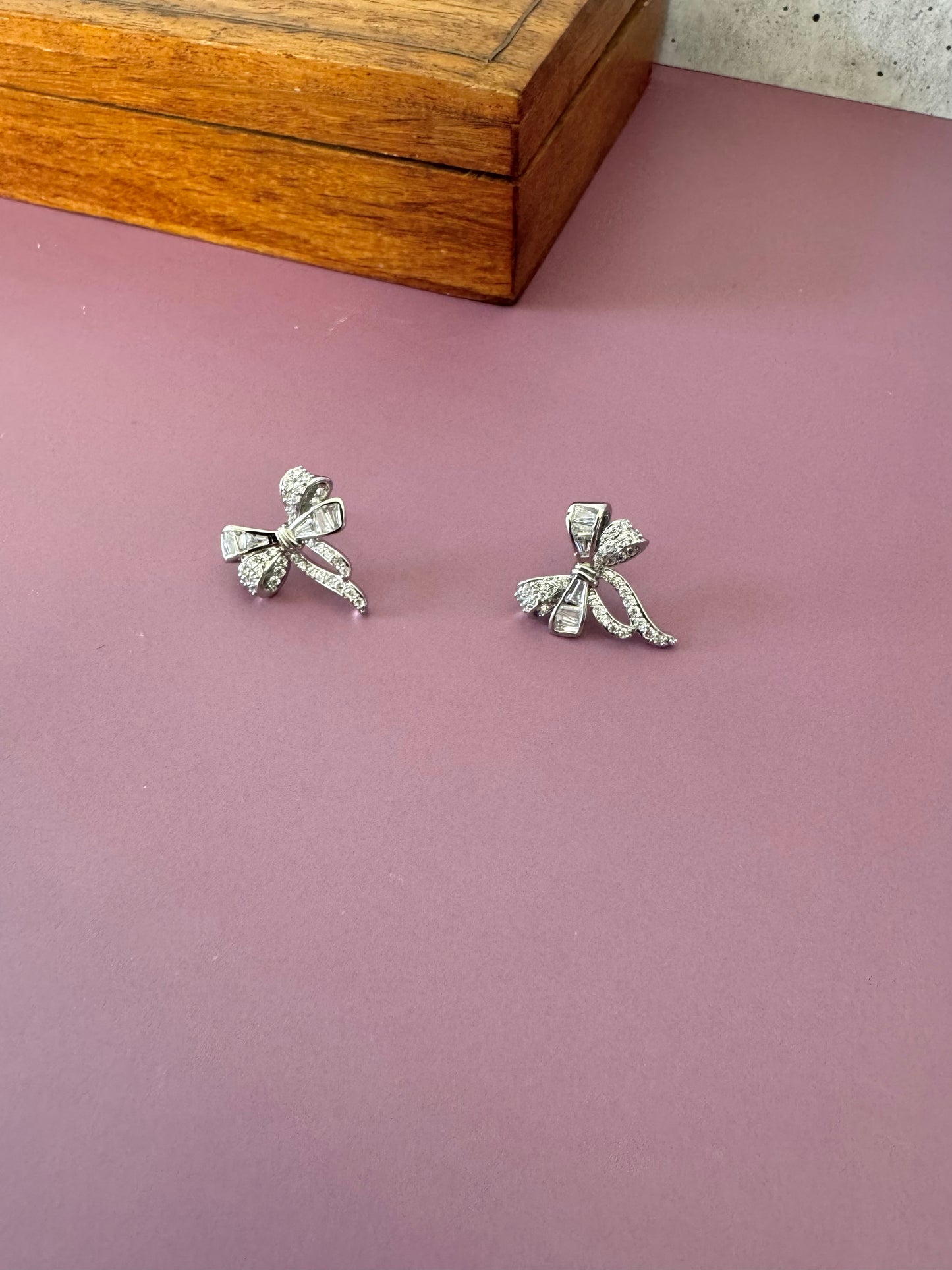 Sparkling Silver Bow Stud Earrings