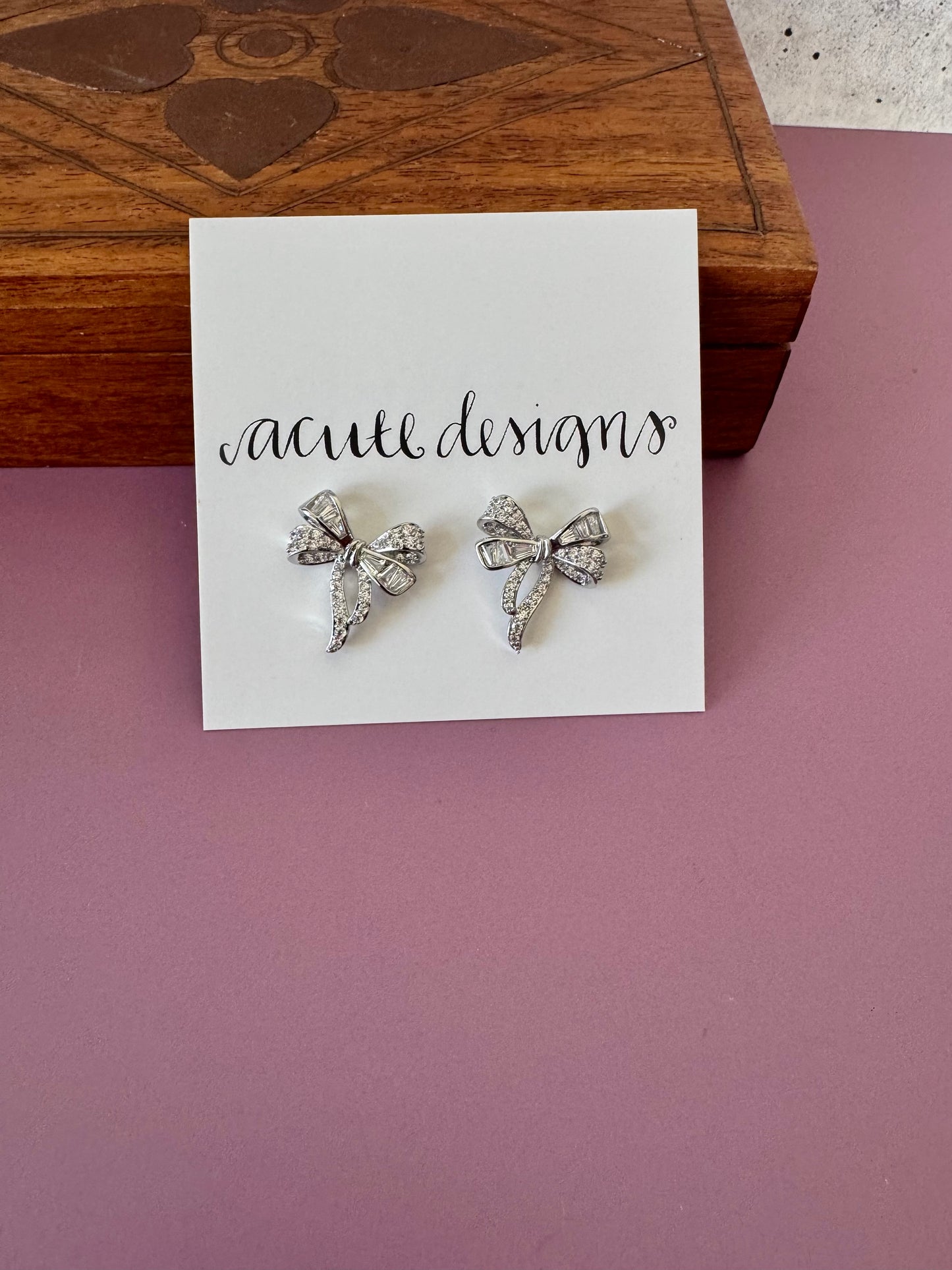 Sparkling Silver Bow Stud Earrings
