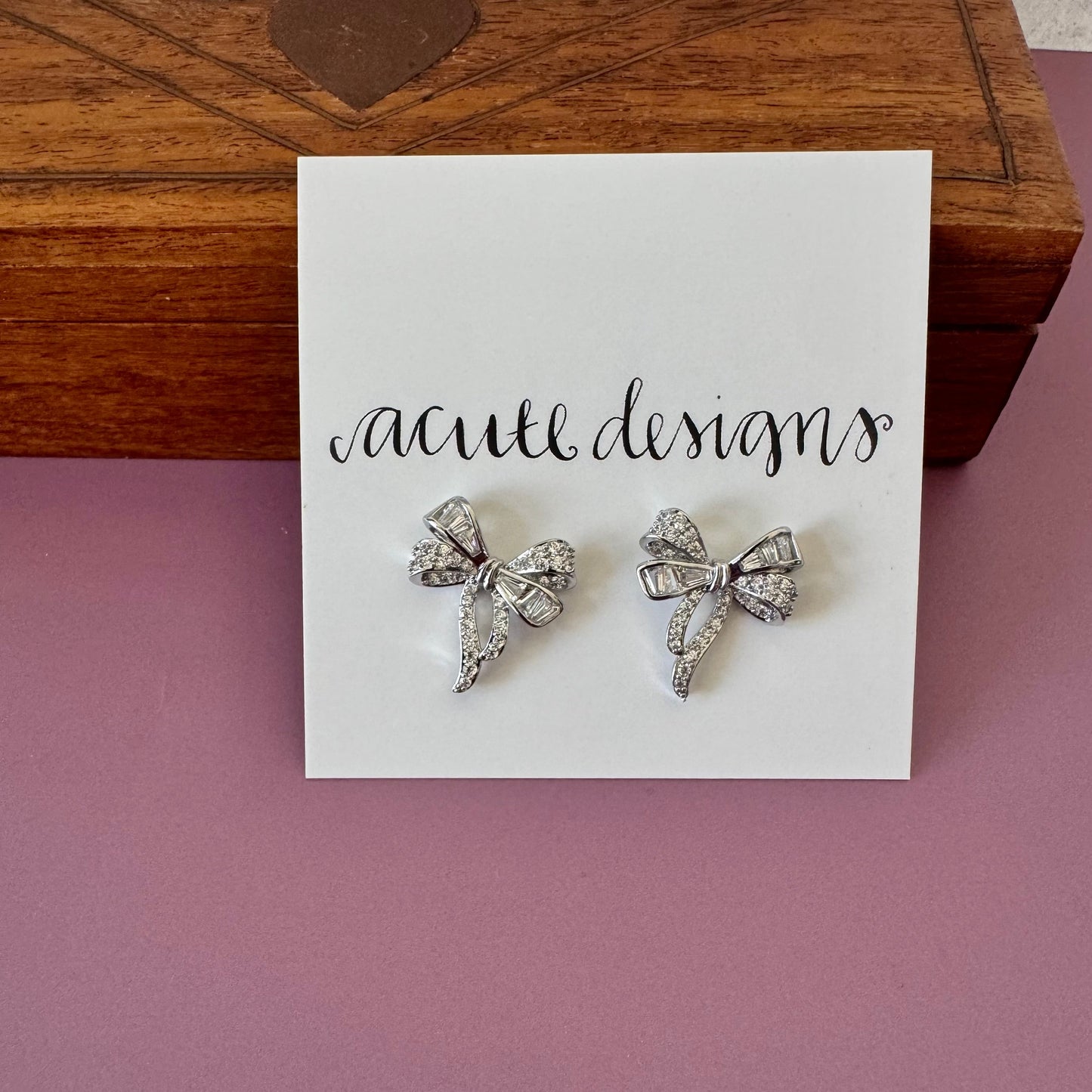 Sparkling Silver Bow Stud Earrings