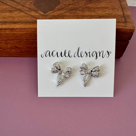 Sparkling Silver Bow Stud Earrings