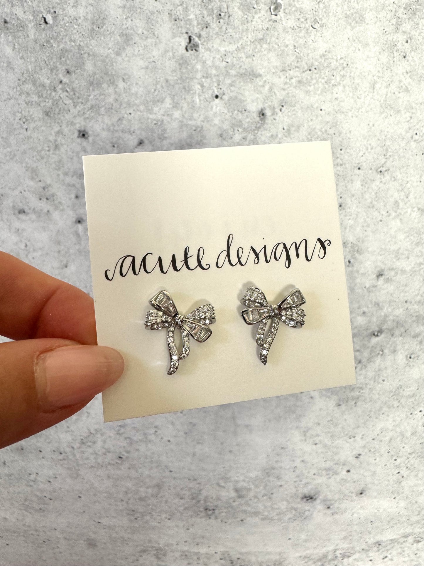 Sparkling Silver Bow Stud Earrings