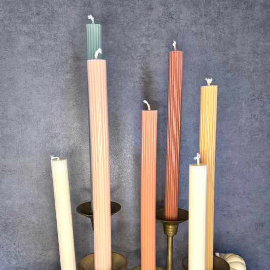 Fall color scheme lined taper candles, Candlesticks - Soy, beeswax Wax, Boho Home Decor, Shape Candle, wedding, holiday decor, ombre minimal