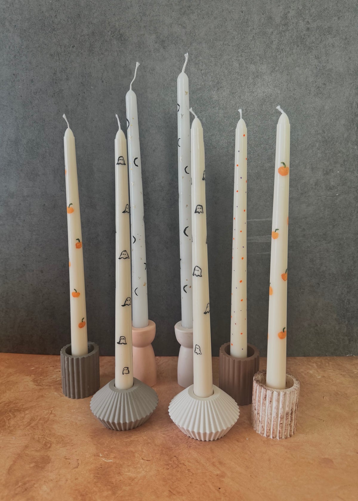Halloween Painted Taper Candles, Fall, Autumn, Pumpkin, Ghost, Moons