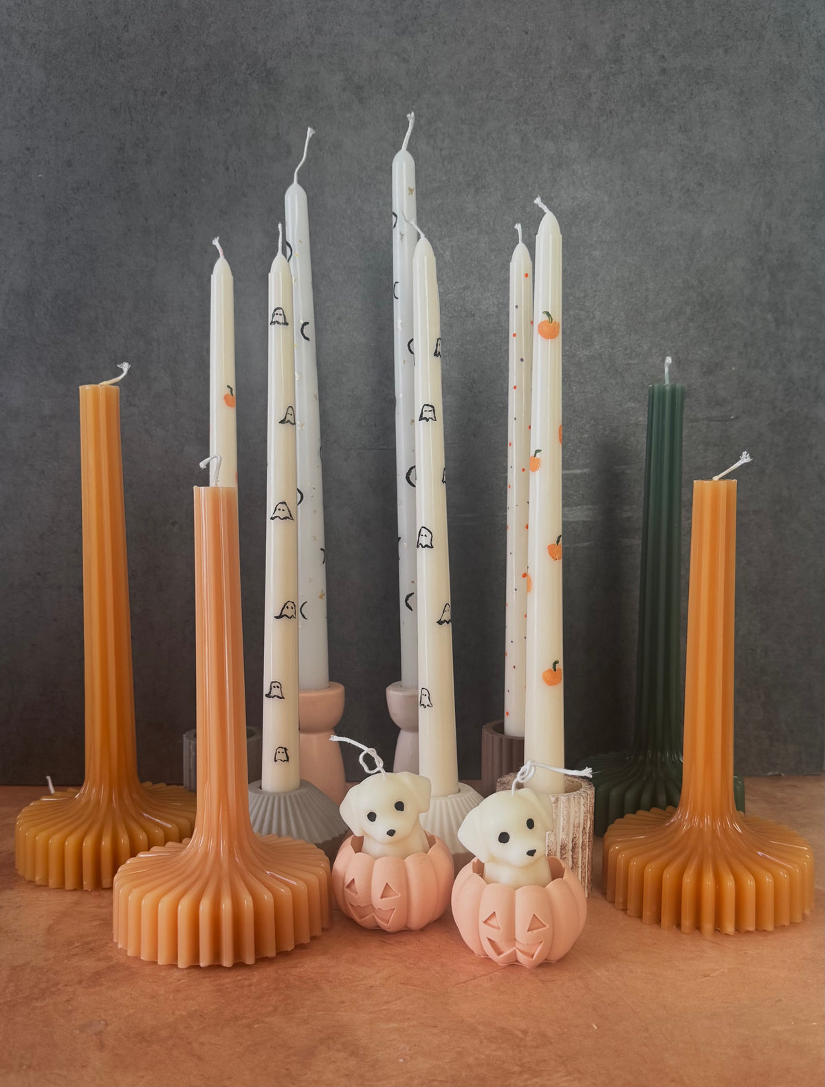 Halloween Painted Taper Candles, Fall, Autumn, Pumpkin, Ghost, Moons