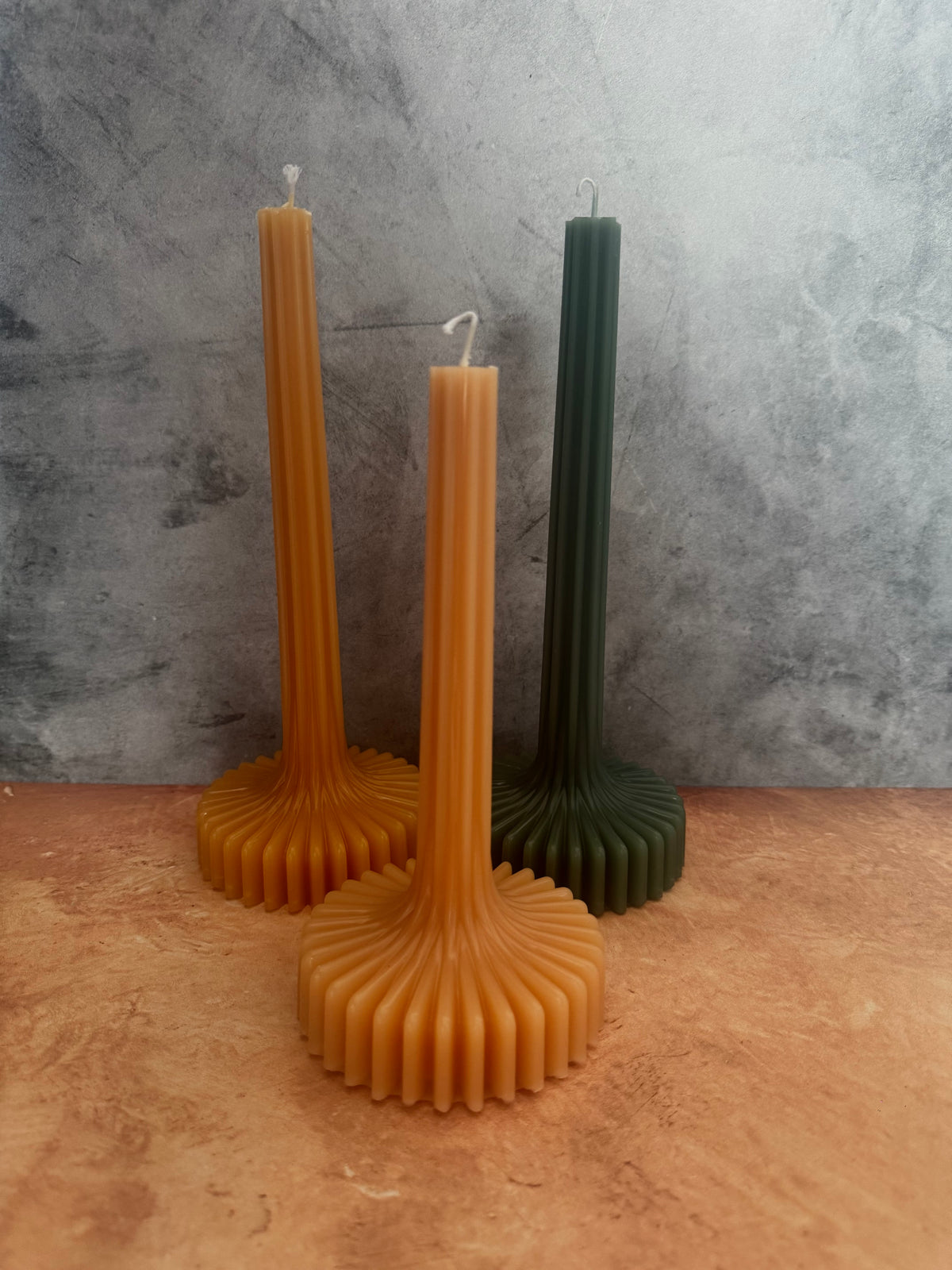 Fluted Abstract Base Taper Candles, Fall Colors