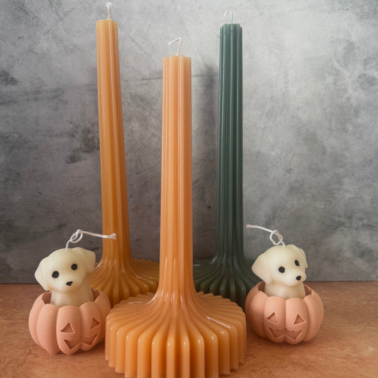 Fluted Abstract Base Taper Candles, Fall Colors