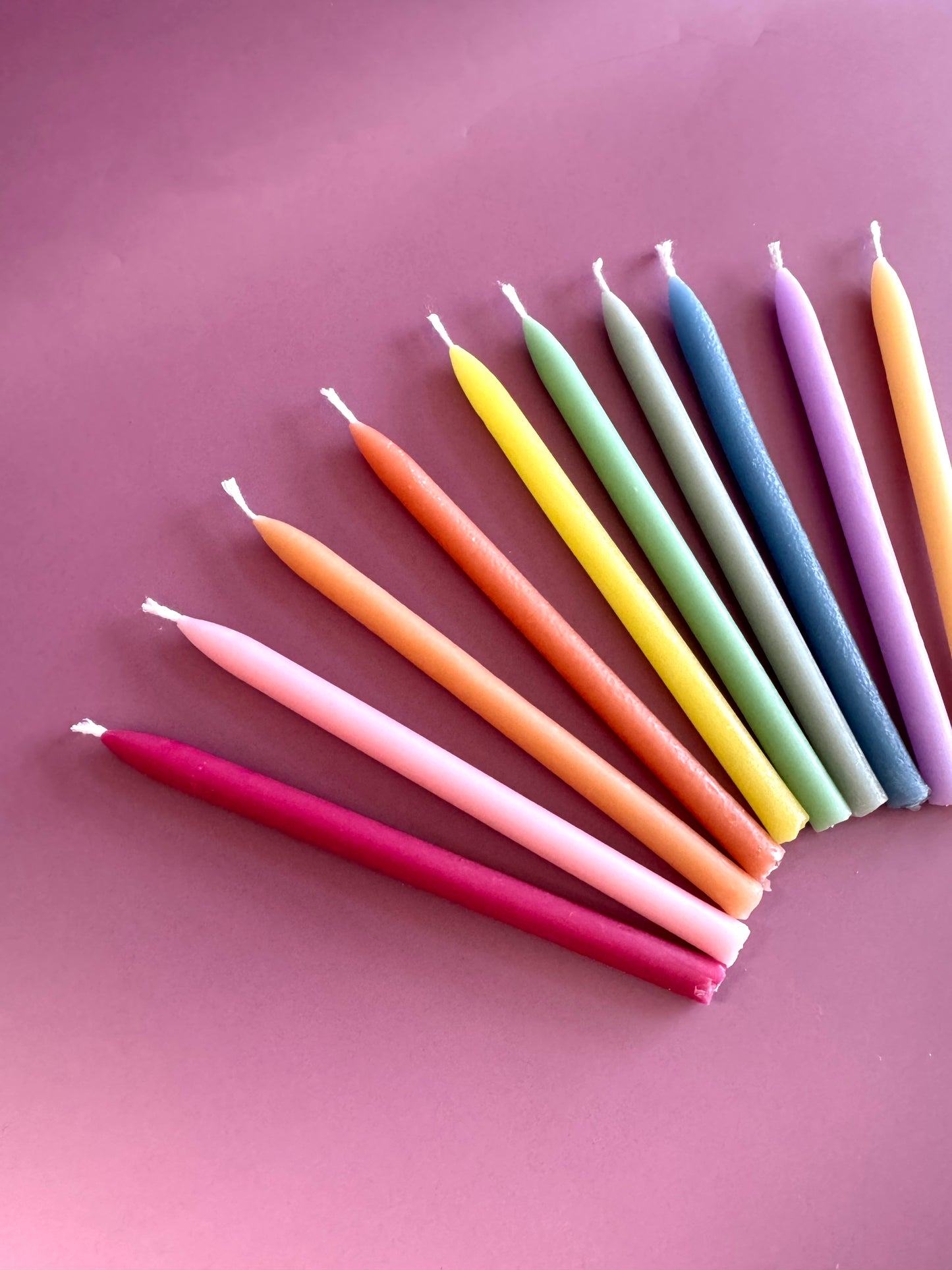 Birthday Candles, Set of ten, party candles, cake candle -  Beeswax Candle, Home Decor, boho, rainbow candles, tall skinny birthday candles