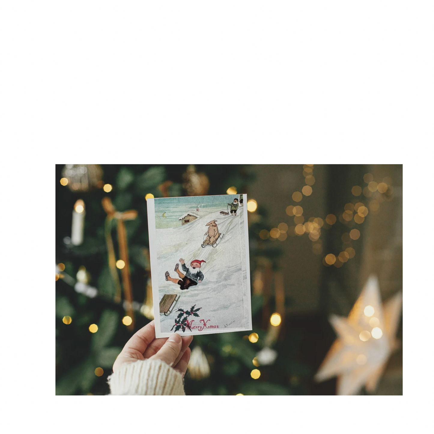 Santa and Cute Pig Funny Christmas Card,  Vintage Christmas Card  - Holiday Cards, New Years, Vintage Prints, Greeting Cards