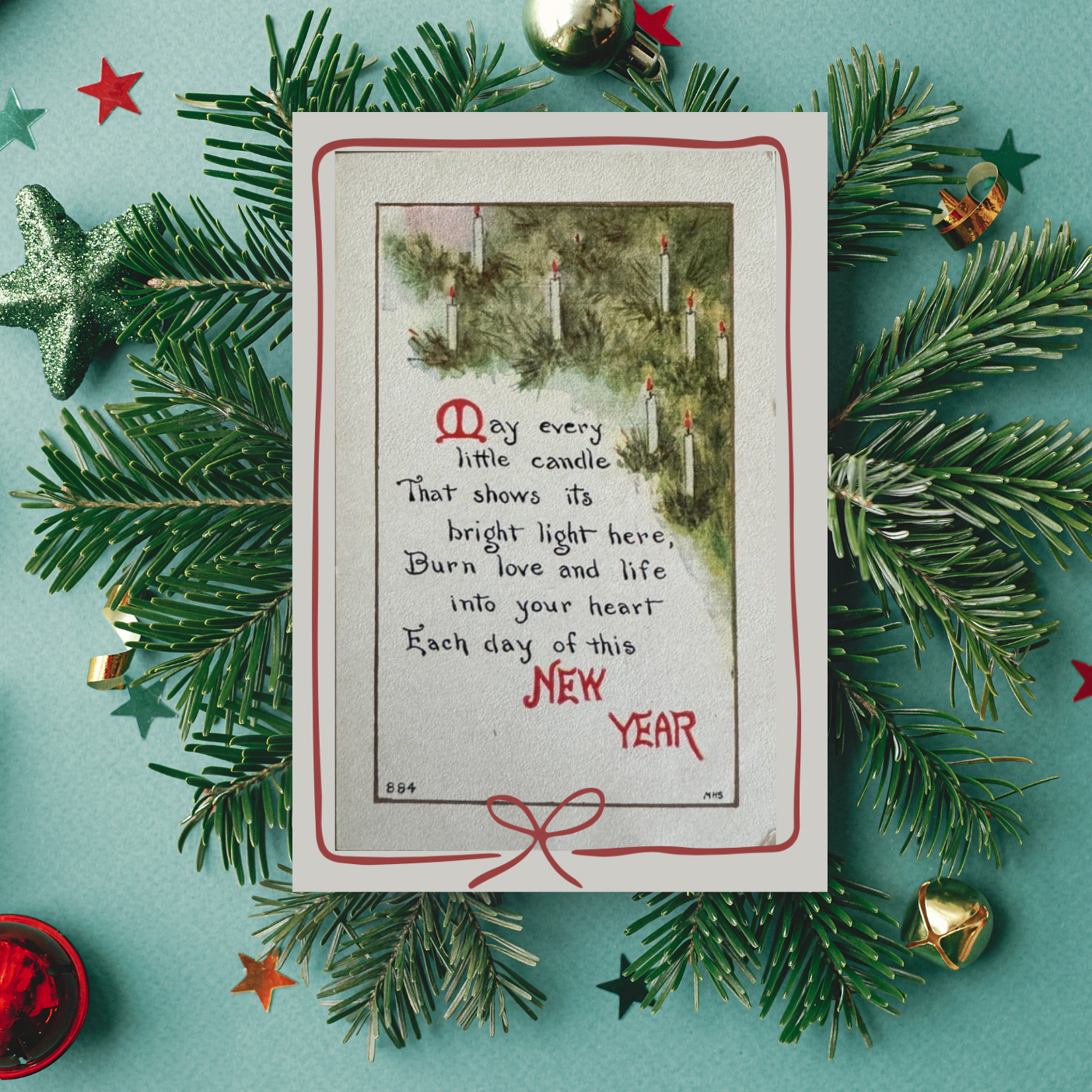 Candlelit New Years Card,  Vintage Christmas Card  - Holiday Cards, New Years, Vintage Prints, Greeting Cards