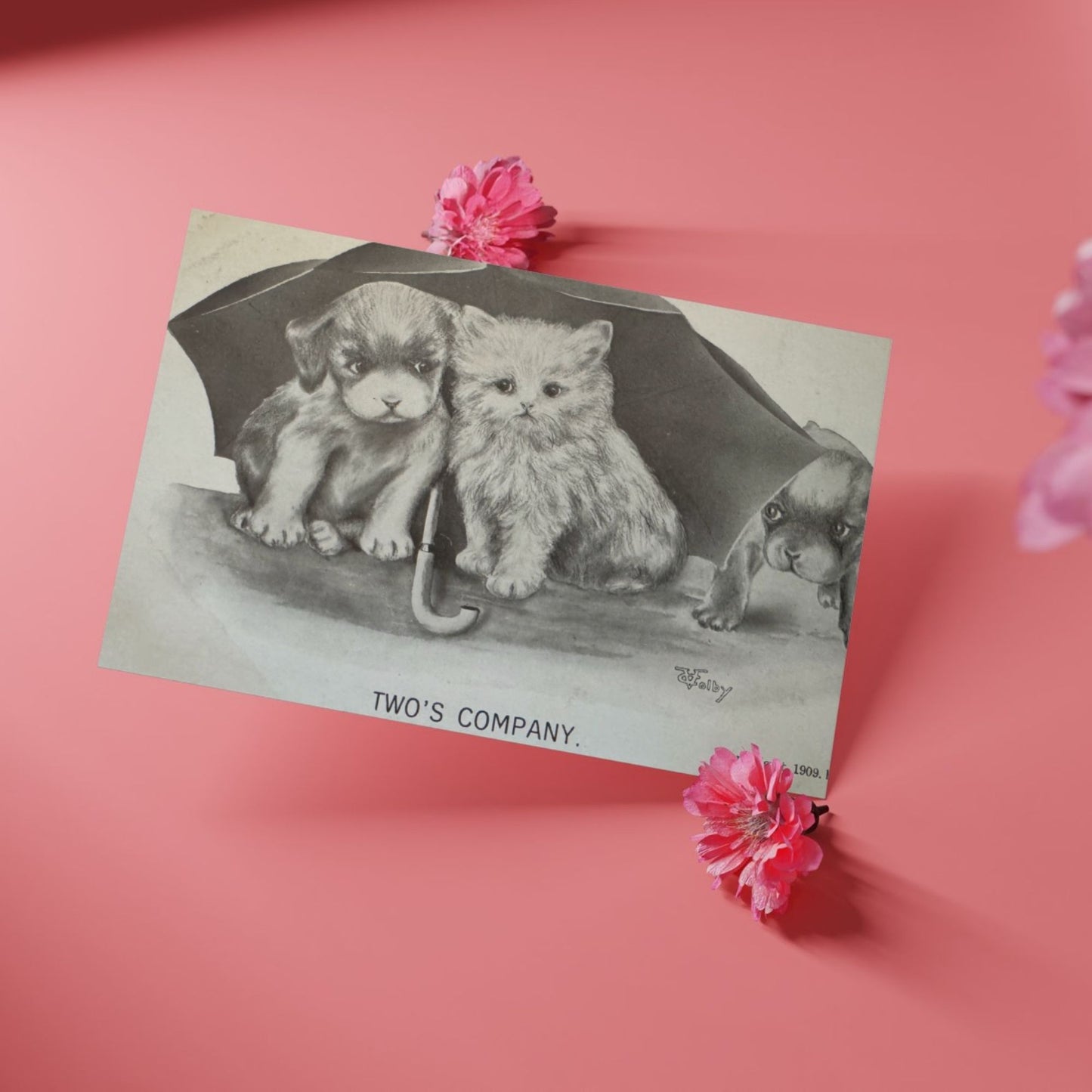 Vintage Puppy and Kitten Valentine's Day Card, Love, Greeting Card