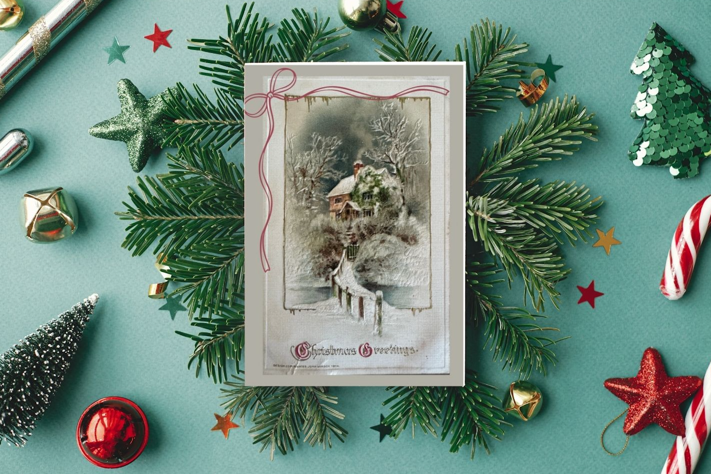 Winter House Vintage Christmas Card  - Holiday Cards, New Years, Vintage Prints, Greeting Cards