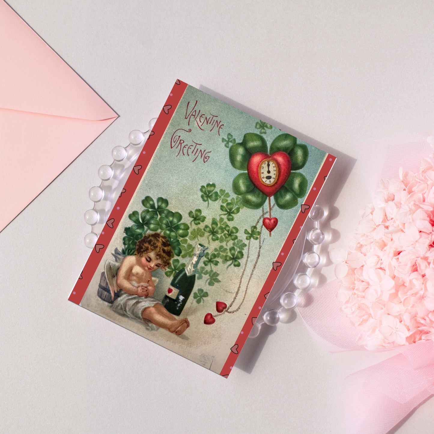 Cupid and Clover Vintage Valentine's Day Card