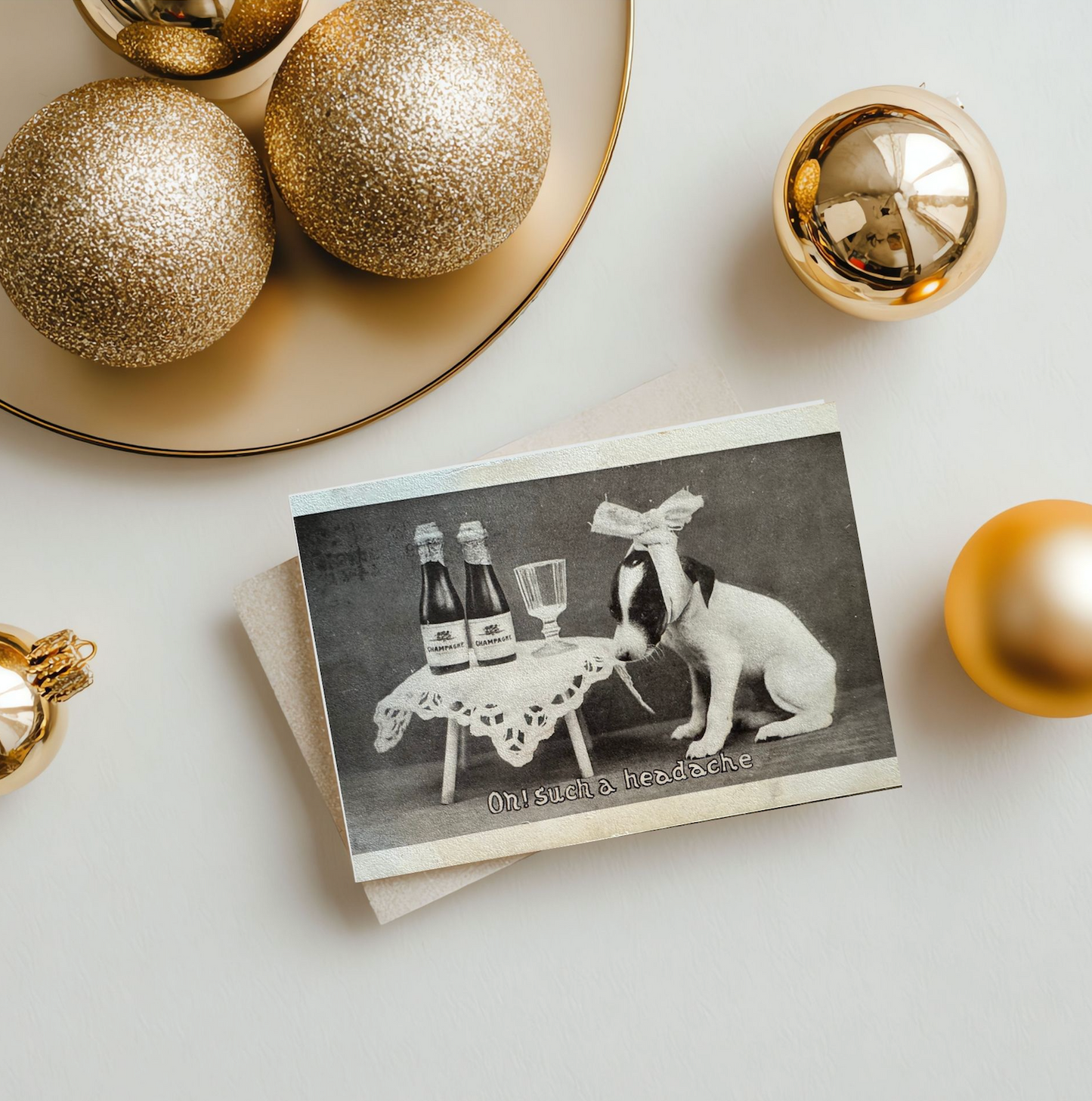 Funny Drunken Dog New Years Card,  Vintage Christmas Card  - Holiday Cards, New Years, Vintage Prints, Greeting Cards