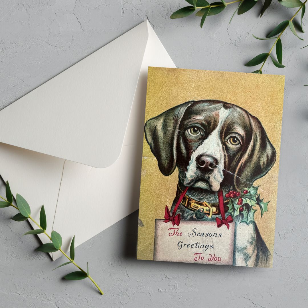 Cute Dog Vintage Christmas Card  - Holiday Cards, New Years, Vintage Prints, Greeting Cards