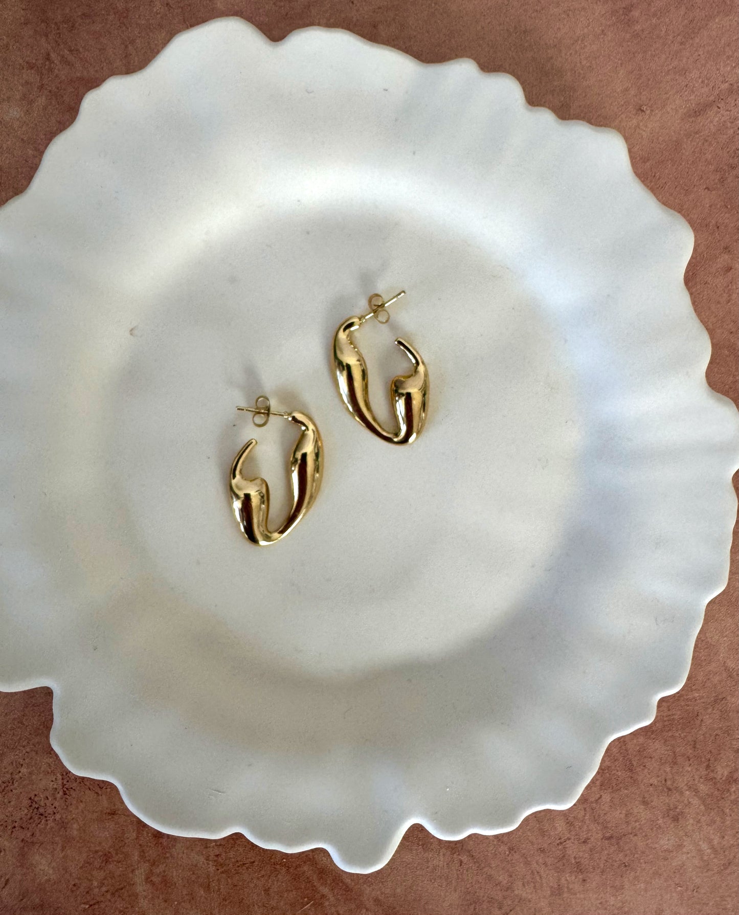 Chunky Gold Abstract Wave Hoops