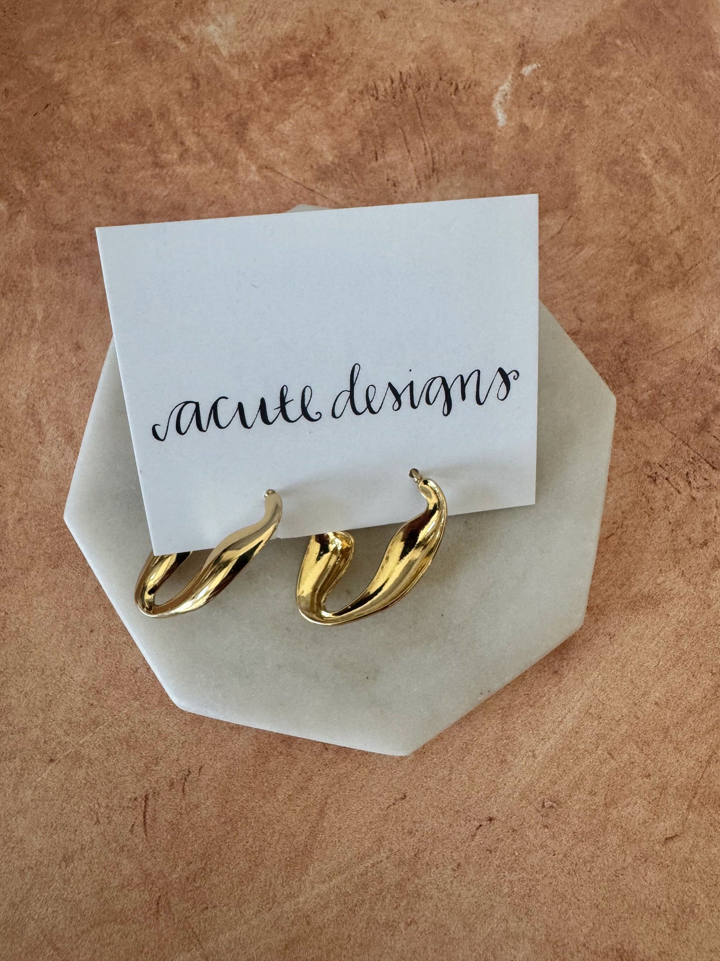 Chunky Gold Abstract Wave Hoops