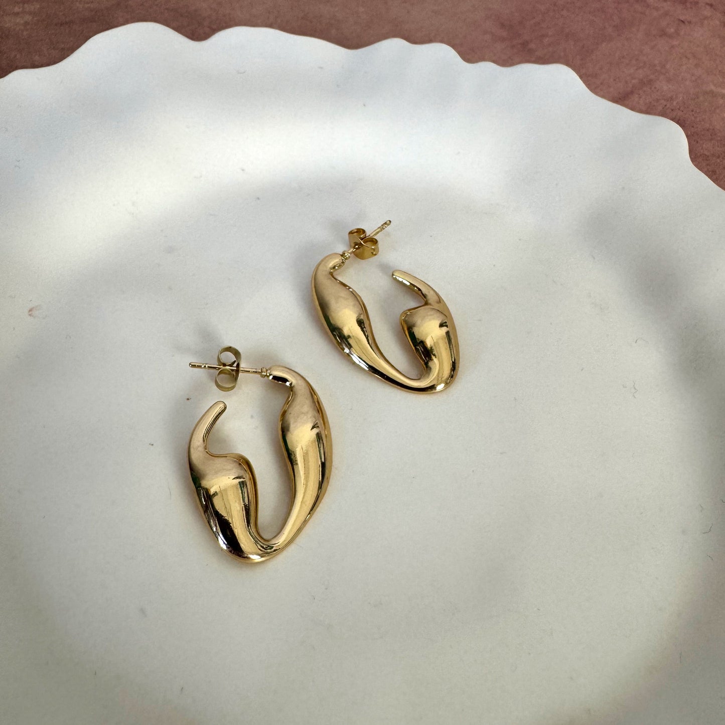 Chunky Gold Abstract Wave Hoops