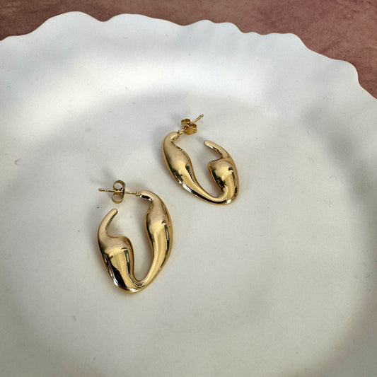 Chunky Gold Abstract Wave Hoops