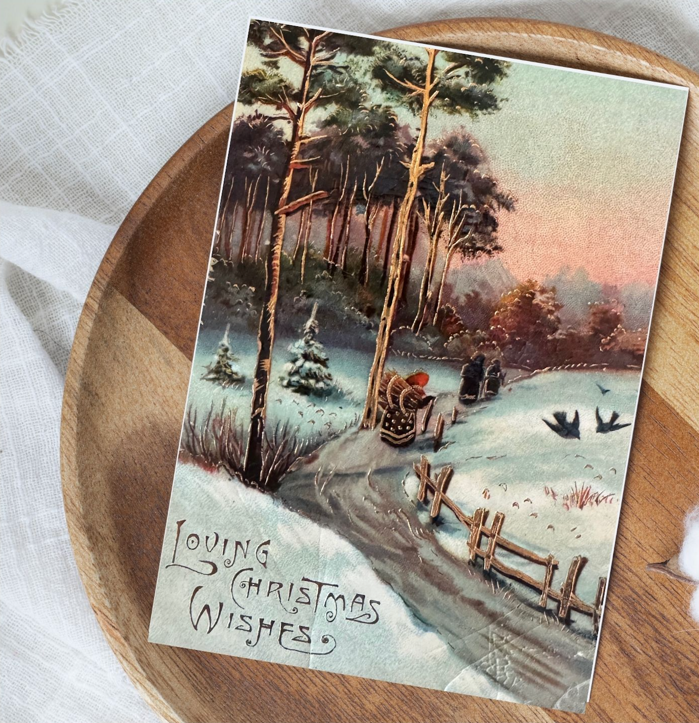 Loving Christmas Wishes,  Vintage Christmas Card  - Holiday Cards, New Years, Vintage Prints, Greeting Cards