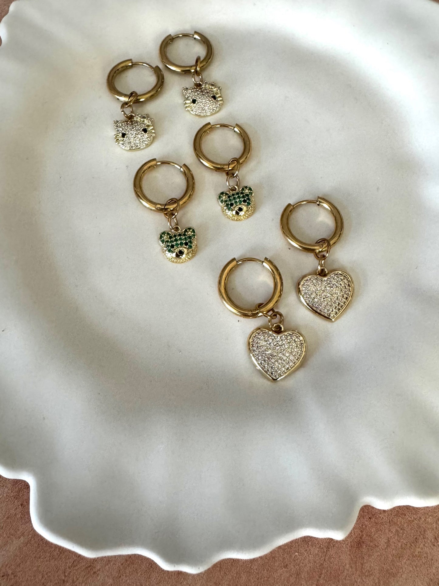 Sparkly Charm Hoops - hearts, cats, teddy bears