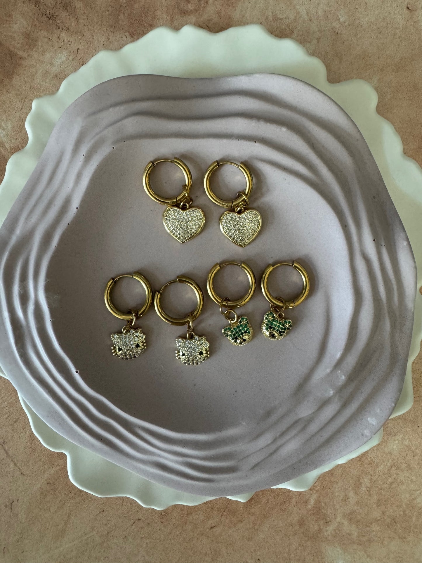 Sparkly Charm Hoops - hearts, cats, teddy bears