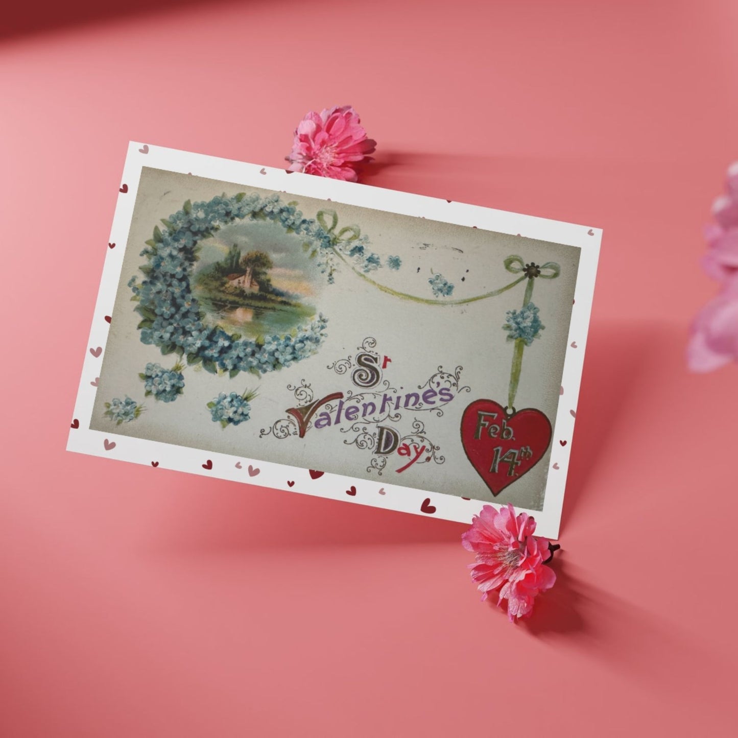 Blue Floral Vintage Valentine's Day Card