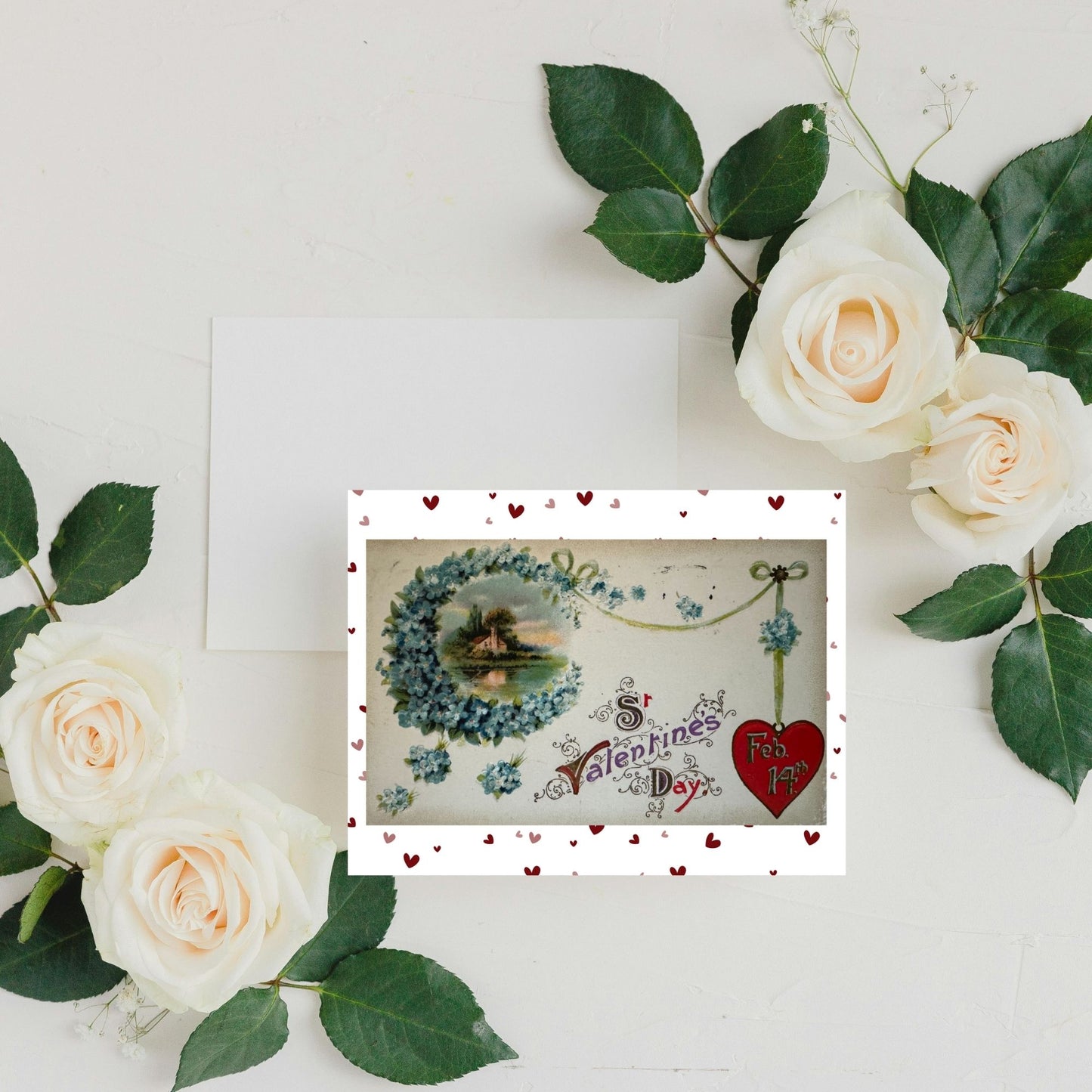 Blue Floral Vintage Valentine's Day Card