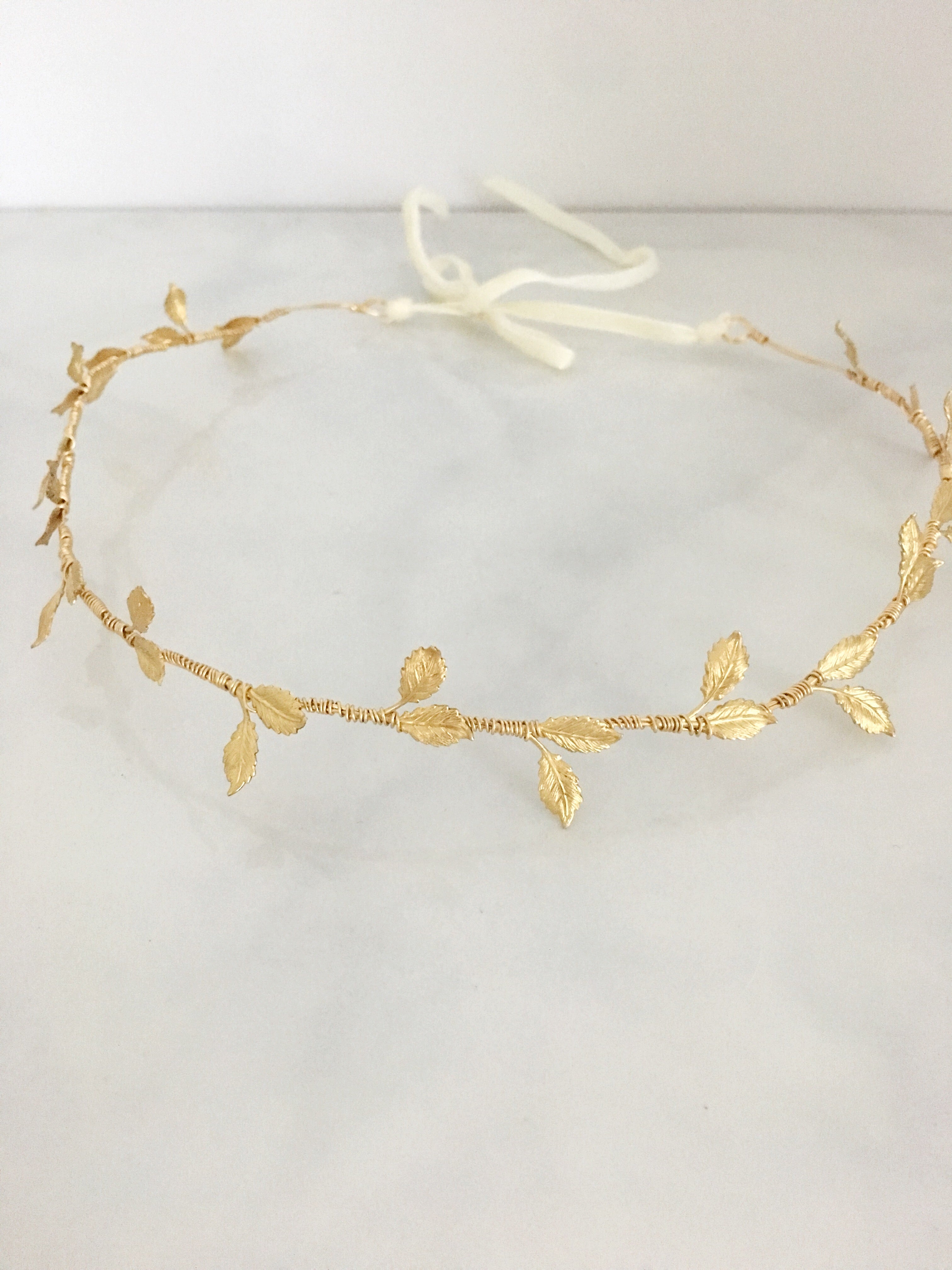 gold leaf bridal crown