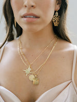 Double Shooting Star Necklace, Gold Necklace, Dainty Gold Jewelry, Celestial, Gold Chain, Luminous Collection