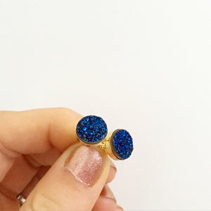 blue druzy stud earrings