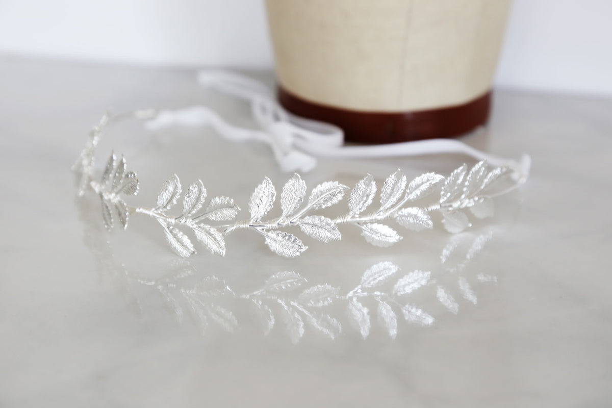 Acute Designs Fern Leaf Silver Crown Headband NEW! Oversized Leaf Bridal Crown - Headband, Wedding Hair Pice  main image 3