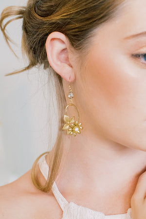 Designer flower shaped kundan matt gold earrings with pearls -