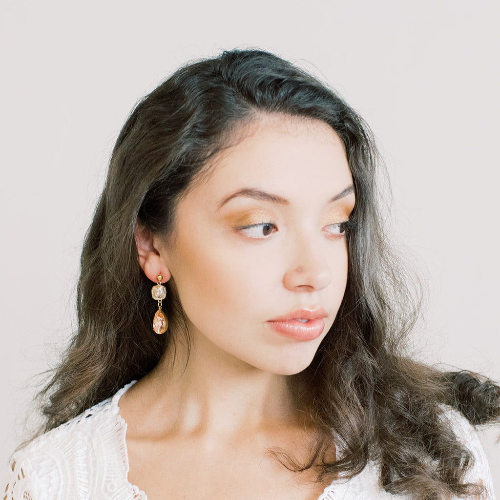 Shimmering Peach Swarovski Drop Earrings