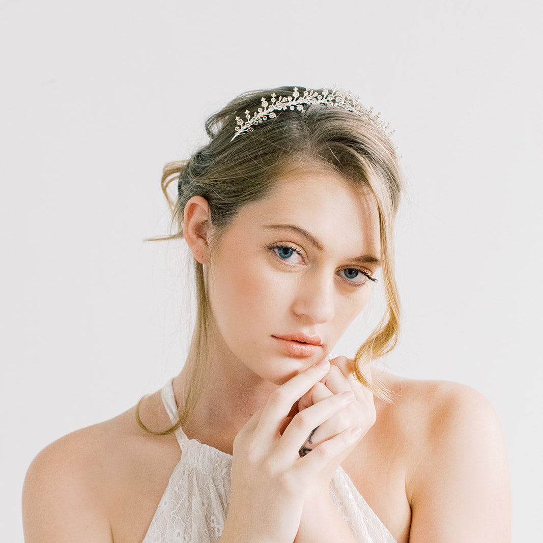 Delicate Blossoms Tiara Style Crown - Headband, Flower Crown, Bridal, Head Piece, Hair Accessories