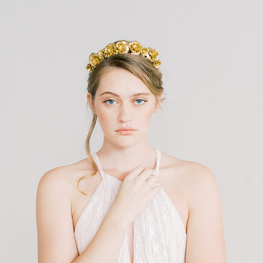 Rosebud Crown - Gold Flower Crown, Hairpiece, Bridal, Head Piece, Hair Accessories, tiara
