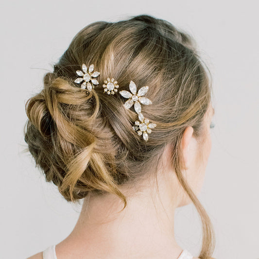 Sparkling Floral Swarovski Hairpins - Set of Four