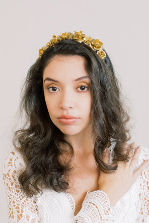 Rosebud Crown - Gold Flower Crown, Hairpiece, Bridal, Head Piece, Hair Accessories, tiara