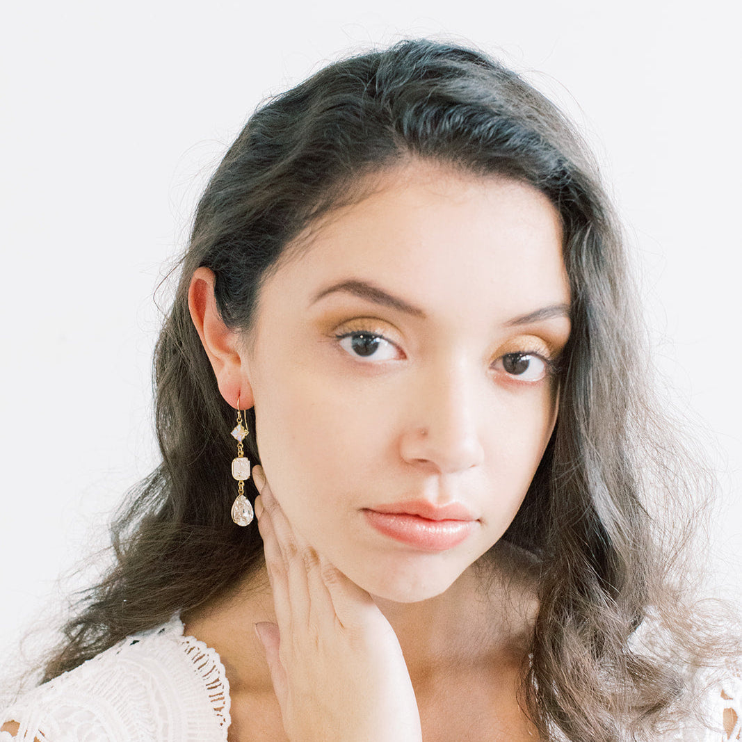 Triple Stone Swarovski Drop Earrings