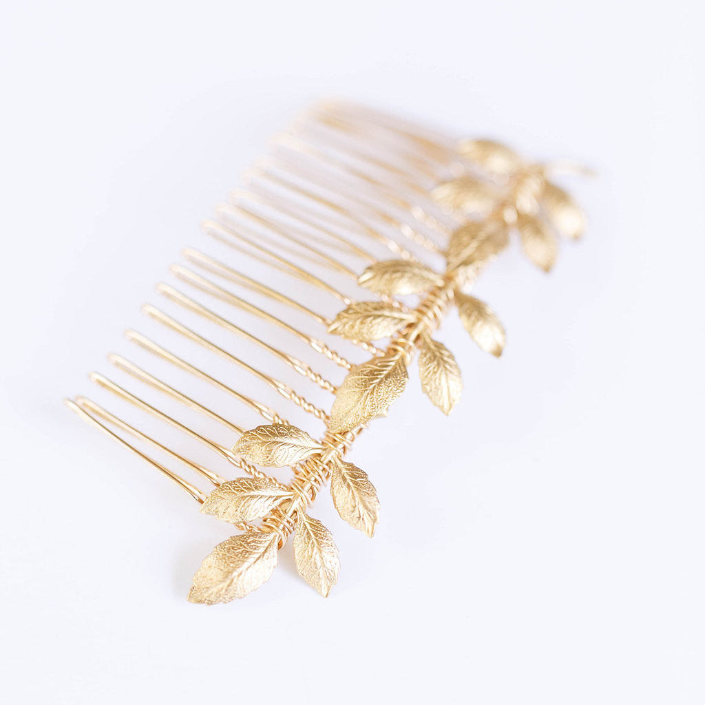 gold leaf bridal comb