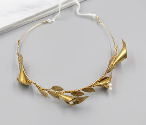 Calla Lily Crown, Hairpiece, Wedding Accessory, Bridal, Gold Wedding Head Piece, Hair Accessories, Headband