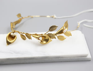 Calla Lily Crown, Hairpiece, Wedding Accessory, Bridal, Gold Wedding Head Piece, Hair Accessories, Headband
