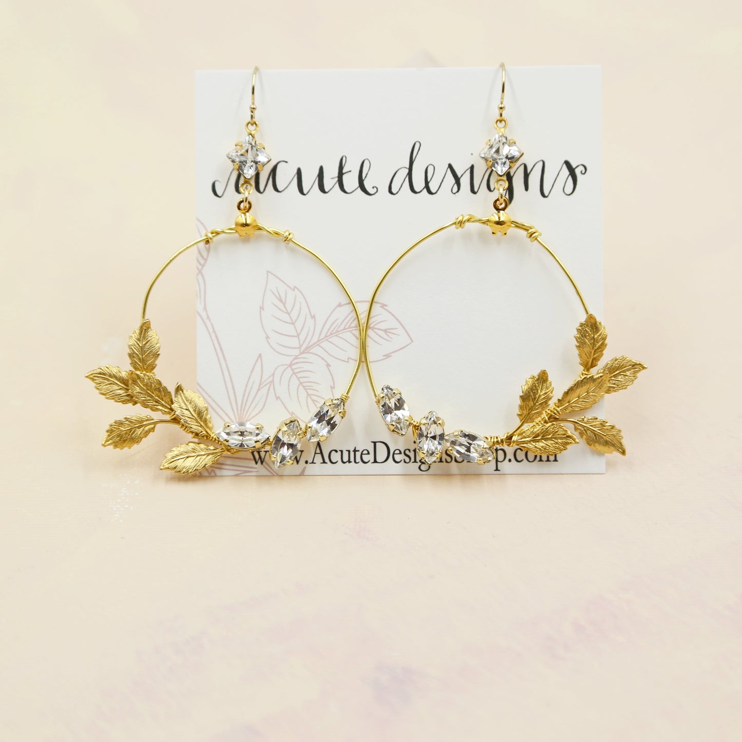 Golden Leaf Swarovski Statement Earrings