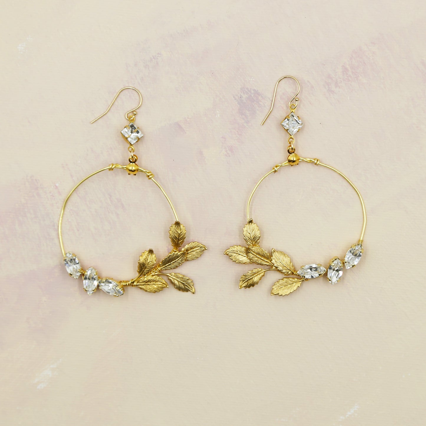 Golden Leaf Swarovski Statement Earrings