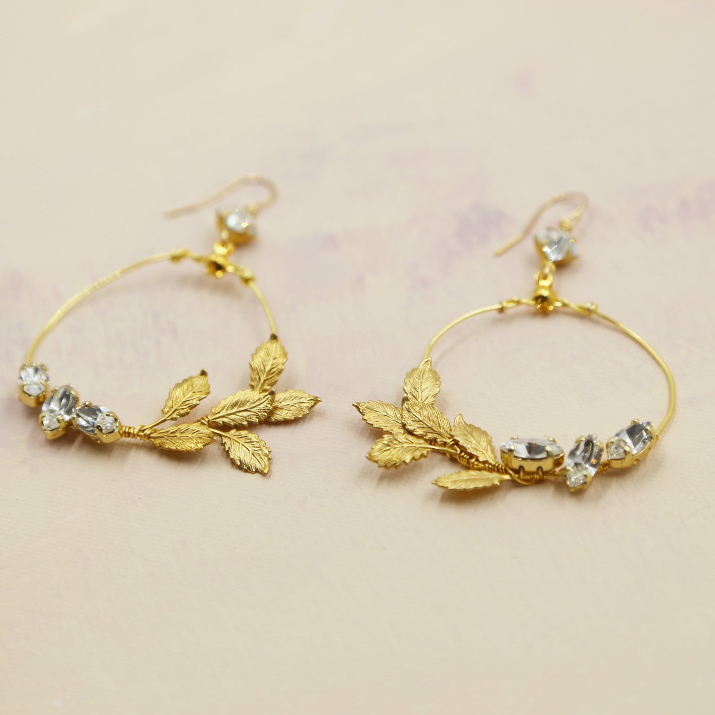 Golden Leaf Swarovski Statement Earrings