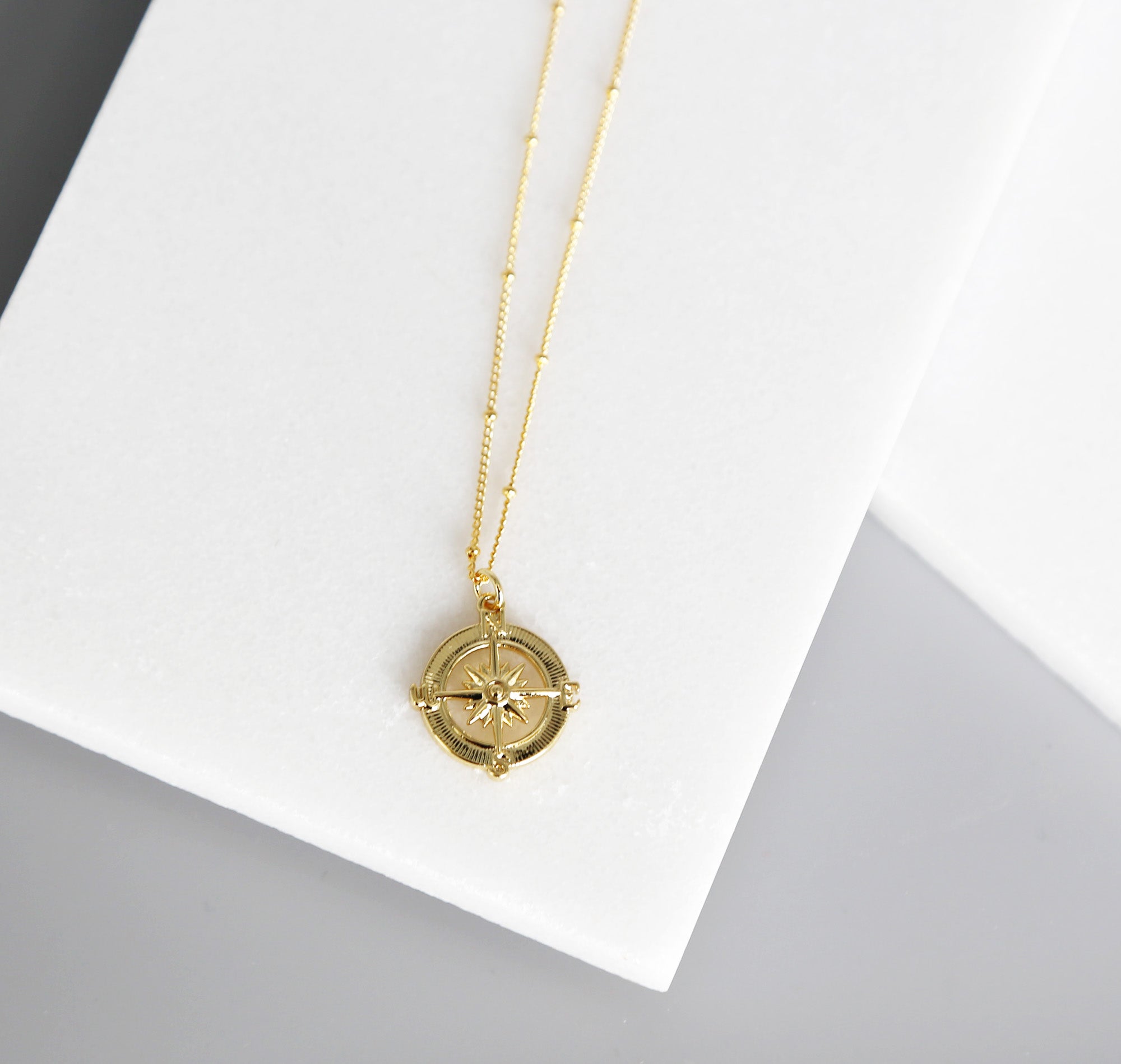 14k Gold Vermeil Mother of Pearl Compass Necklace