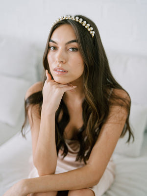 Pearl Double Band Headband, Crown, Hairpiece, Wedding Accessory, Bridal, Gold Wedding Head Piece, Hair Accessories, Headband