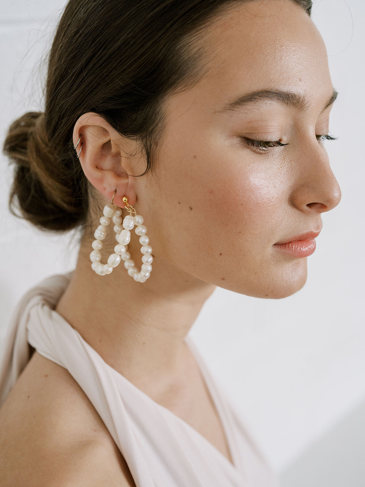 Pearl Double Hoop Infinity Statement Earrings